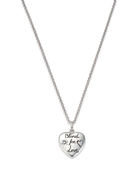 Gucci Sterling Silver Blind for Love Engraved Pendant Necklace, 17